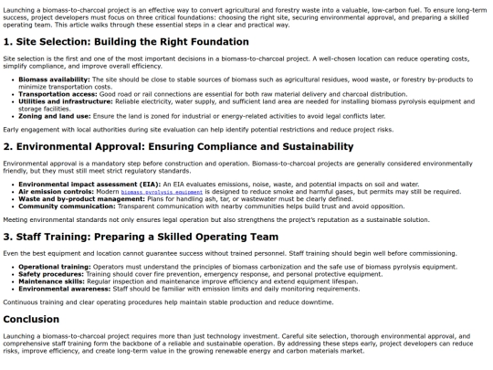 steps-to-launch-a-biomass-to-charcoal-project-site-selection-environmental-approval-and-staff-training screenshot