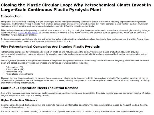 why-petrochemical-giants-invest-in-large-scale-continuous-plastic-pyrolysis-plant screenshot