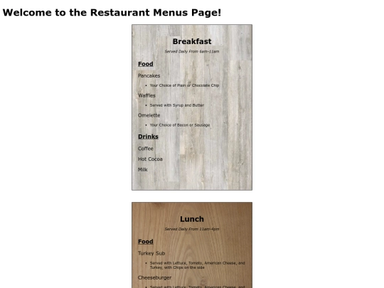 menus screenshot