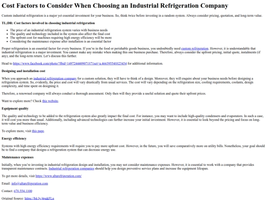 CostFactorstoConsiderWhenChoosinganIndustrialRefrigerationCompany screenshot