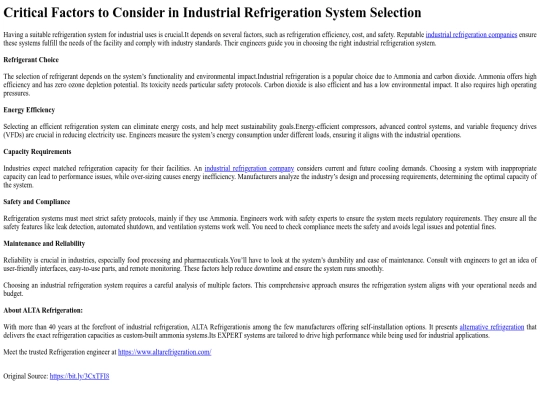 CriticalFactorstoConsiderinIndustrialRefrigerationSystemSelection screenshot