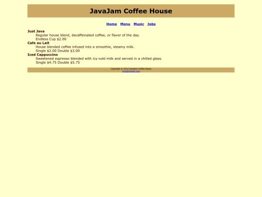 javajam/menu screenshot