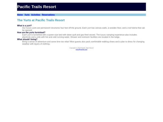 pacifictrails/yurts screenshot