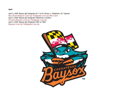sports/baseball/baysox/schedule2026 screenshot