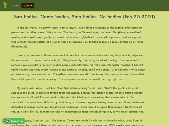 essays/bodies screenshot