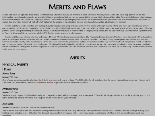 vtm/character-creation/merits-flaws screenshot