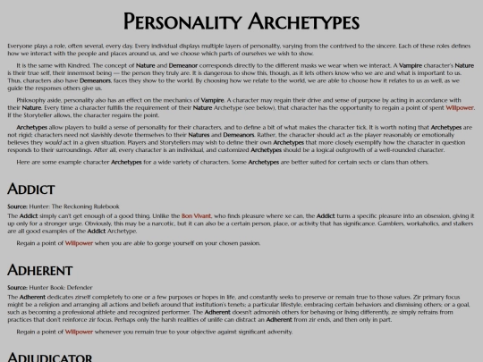 vtm/character-creation/personality-archetypes screenshot