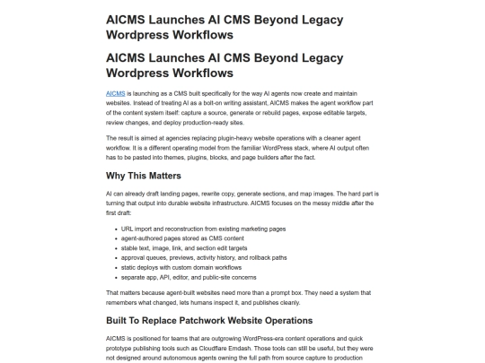 article-aicms-launches-ai-cms-beyond-legacy screenshot