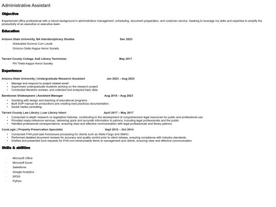 Administrative Assistant 2024Q3 screenshot