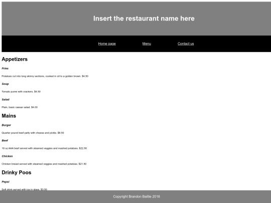 Menu screenshot