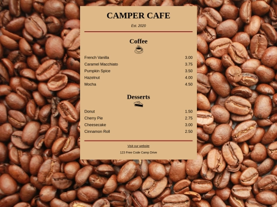 FreeCodeCamp/cafe screenshot