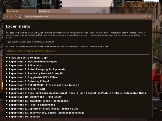 experiments screenshot