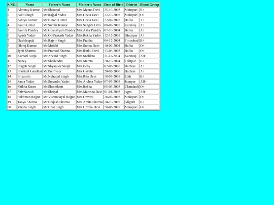 Student Record Table screenshot
