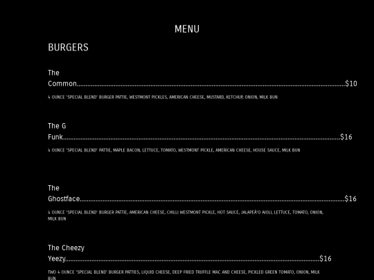 menu screenshot