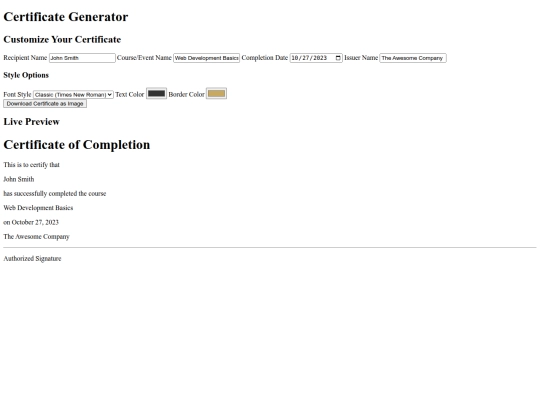 certificate generator screenshot