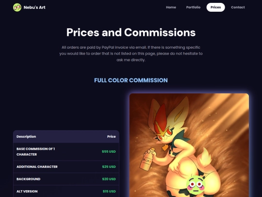 prices screenshot