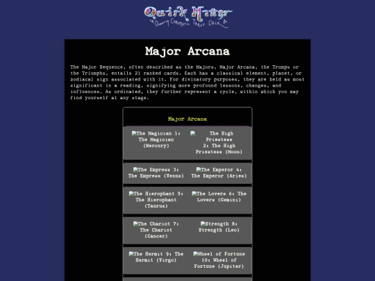 cards/majors screenshot