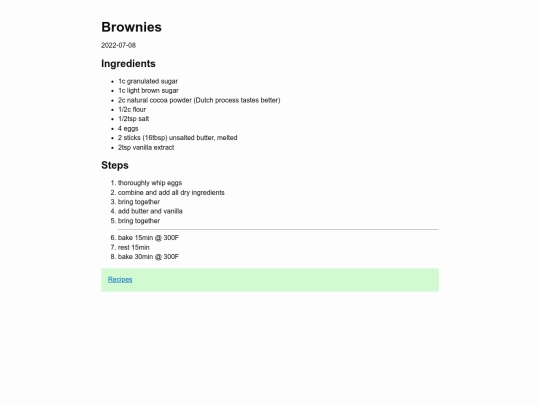 recipes/brownies screenshot