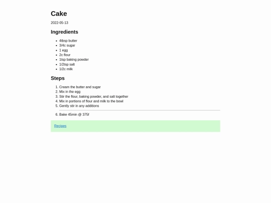 recipes/cake screenshot