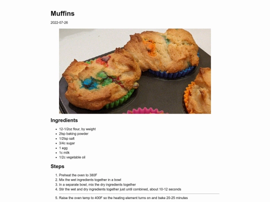 recipes/muffins screenshot
