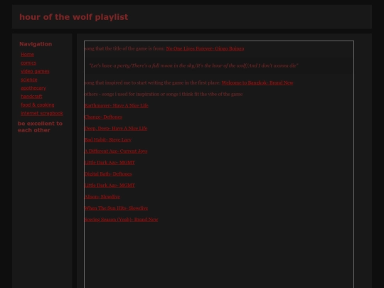 video games/hour of the wolf/playlist screenshot
