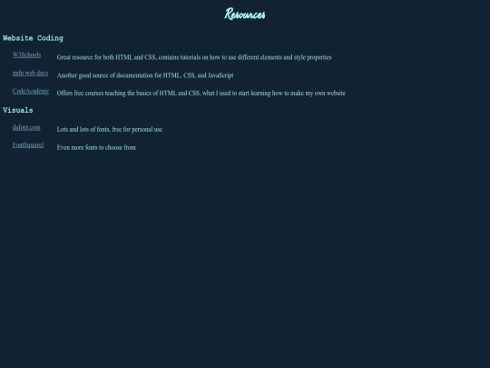 links/resources screenshot