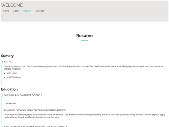 arthiweb/website/resume screenshot