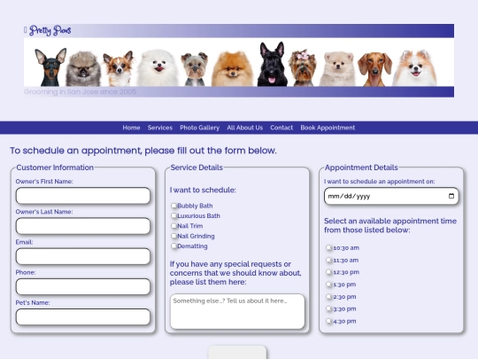 dog-grooming/appointment screenshot