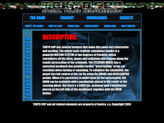 misc-articles/centerparcs/tokyocop/cabinet-description screenshot