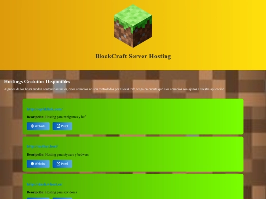 Hostings screenshot