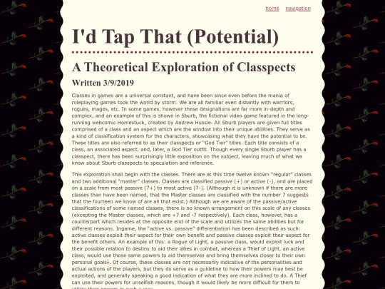 essays/classpects screenshot