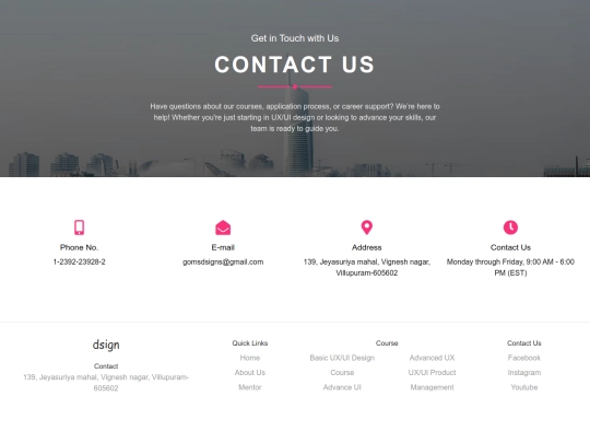 loin/design academy/contact us screenshot