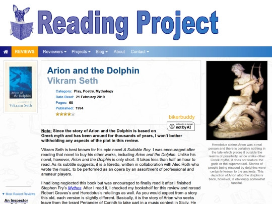 BookReviews/ArionAndTheDolphin_VikramSeth screenshot