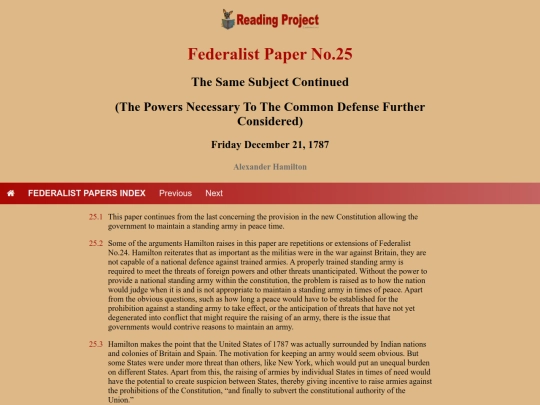 BookReviews/FederalistPapers/Fed25 screenshot
