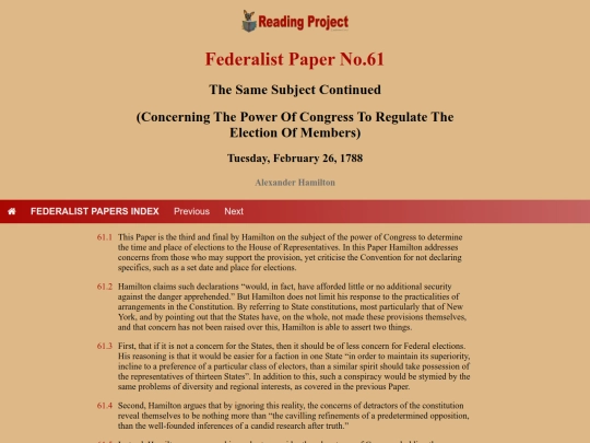 BookReviews/FederalistPapers/Fed61 screenshot