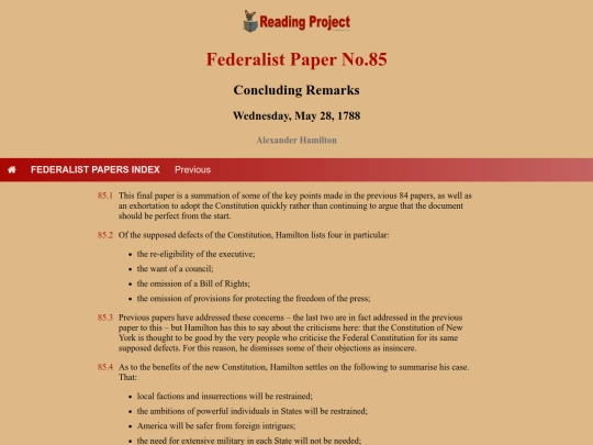 BookReviews/FederalistPapers/Fed85 screenshot
