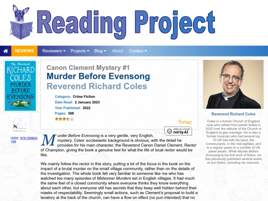 BookReviews/MurderBeforeEvensong_ReverendRichardColes screenshot