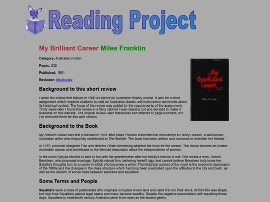 BookReviews/MyBrilliantCareer_MilesFranklin screenshot