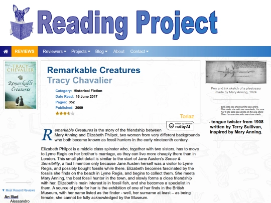 BookReviews/RemarkableCreatures_TraceyChevalier screenshot