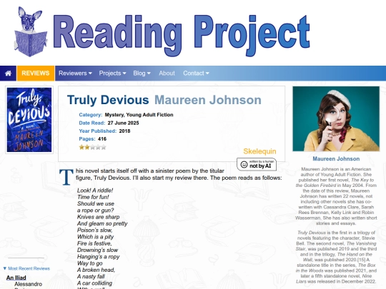 BookReviews/TrulyDevious_MaureenJohnson screenshot
