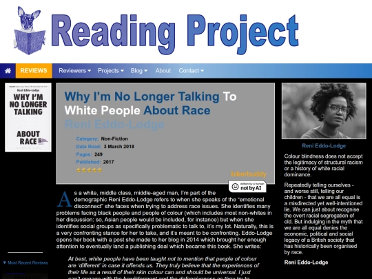BookReviews/WhyIAmNoLongerTalkingToWhitePeopleAboutRace_ReniEddoLodge screenshot