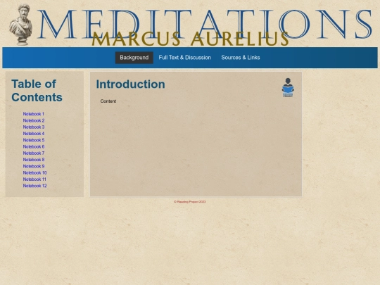 SpecialReadingProjects/MarcusAurelius/Meditations-Index screenshot