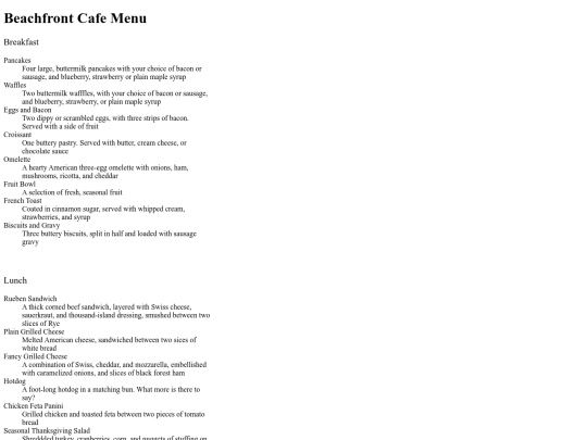 Menu screenshot