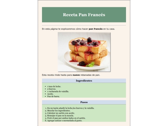 Formato de página de recetas/PanFrances screenshot