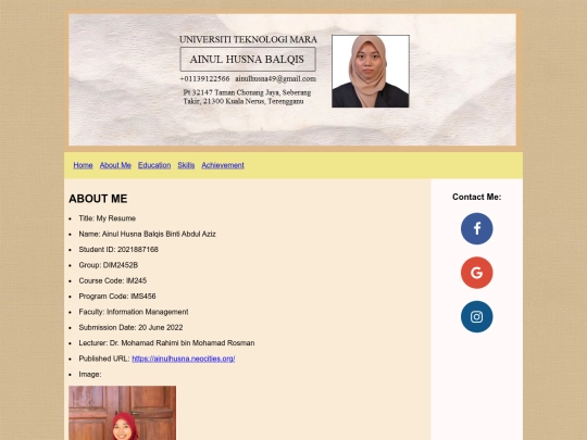 about me html screenshot