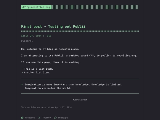 first-post-testing-out-publii screenshot