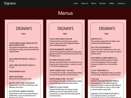 menus screenshot