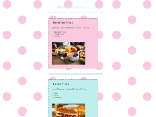 restaurant-menu-assignment screenshot