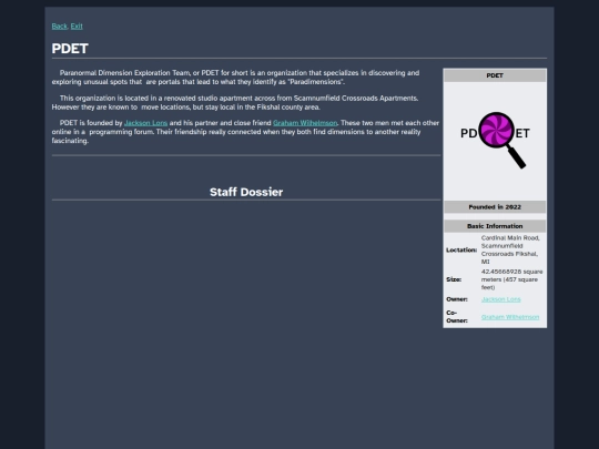 Cosmicaverse/Title Pending/Facilities_Info/PDET_Info screenshot