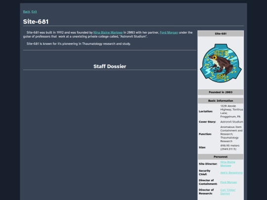 Cosmicaverse/Title Pending/Facilities_Info/Site-681_Info screenshot